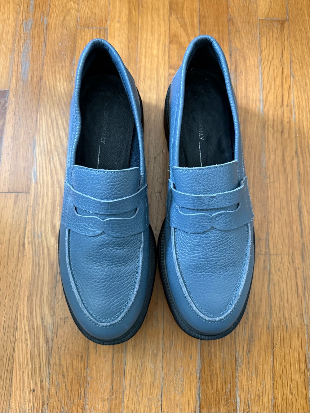 Blue Leather Lug-Sole Loafers